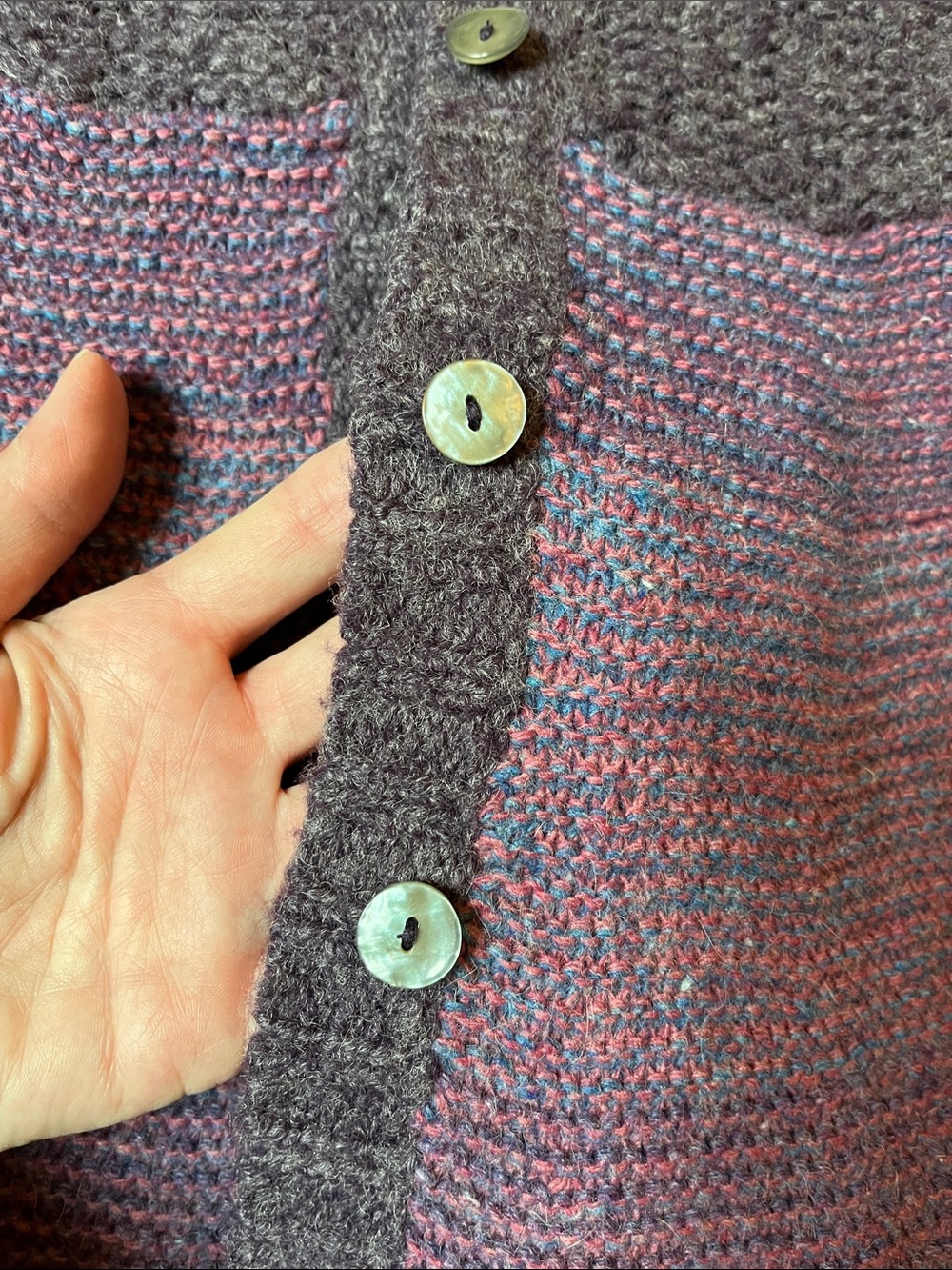 FREE PEOPLE XS Purple Wool Angora Button Up Long Fit Cardigan Sweater A-Line - Picture 6 of 7